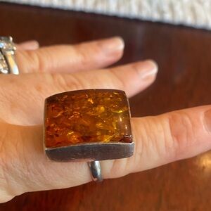 Vintage  Amber Ring with sterling Silver Band sz 7.5